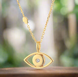 Floating Hamsa Evil Eye Necklace 18K Gold Vermeil- Hamsa Alek