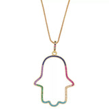 Large Hollow Jeweled Hamsa<br>18K Gold Plated Necklace - Hamsa Alek