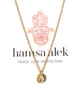 Mini Hamsa Circle of Protection<br>18K Gold Plated CZ Necklace</br> - Hamsa Alek