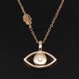 Floating Hamsa Evil Eye Necklace 18K Gold Vermeil