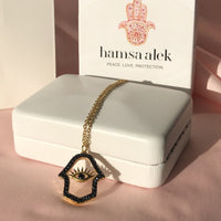 Hamsa Evil Eye Jewel Noir - 18k Plated gold chain necklace