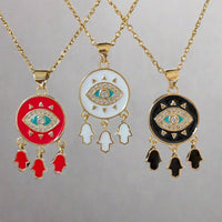 Enamel Evil Eye Chandelier Hamsa Pendant Necklace - Hamsa Alek