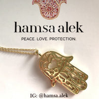 Moroccan Gold Hamsa Alek Love Signature Pendant Necklace 14K plated