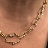 Hamsa Buckle Pendant on Gold Paperclip chain