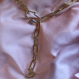 Hamsa Buckle Pendant on Gold Paperclip Necklace bracelet chain