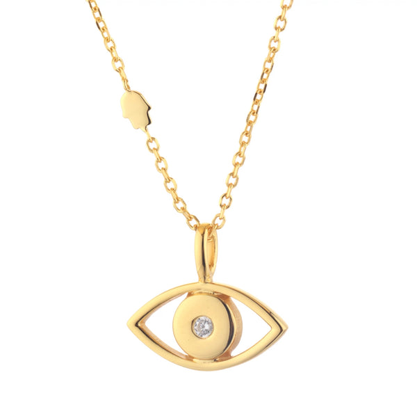 Floating Hamsa Evil Eye Necklace <br>18K Gold Vermeil</br> - Hamsa Alek