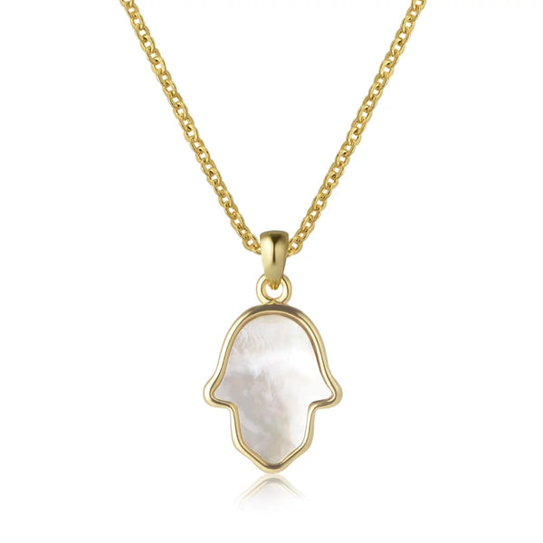 White Mother of Pearl Hamsa Necklace