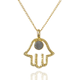 Hamsa Druzy Crystal Pendant Necklace