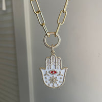 Jeweled Enamel Hamsa on Paper Clip Necklace