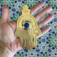 Vintage Brass Moroccan Wall Hamsa - Blue