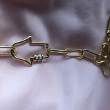 Hamsa Buckle Pendant on Gold Paperclip Necklace bracelet chain
