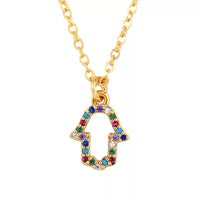 Mini Hollow Jeweled Hamsa<br>18K Gold Plated Necklace - Hamsa Alek